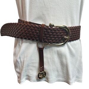 Michael Kors Brown Woven Belt with Gold Buckle